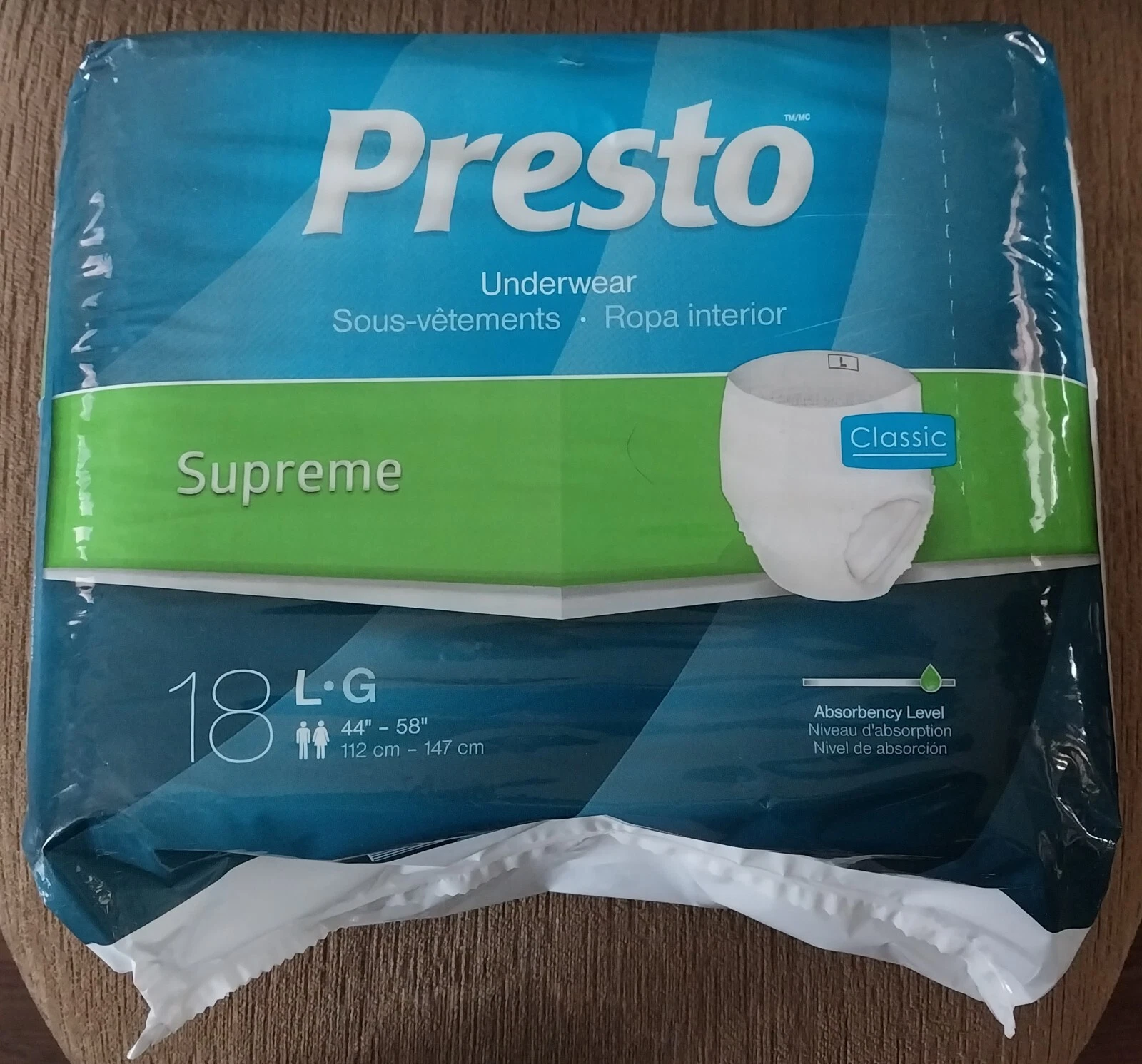 Presto Supreme Sous vêtement Classic Pull Up Lg Max Absorption 18 CT Unisexe