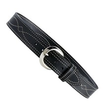Aker Leather Fancy Stitch Leather Belt, Black with Chrome Buckle, 34 Waist, NEW