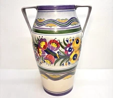Tressemann Vogt T & V Limoges 15.5” Tall Hand Painted Floor Vase Urn w/ Handles