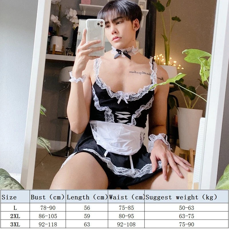 Vestido cosplay masculino gay maricas empregada doméstica renda avental curto vestido laço roupa de empregada doméstica - Imagem 4 de 4