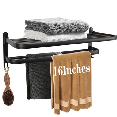 Towel Rack for Bathroom, Bath Towel Holder with Double Towel Bar and Foldable...