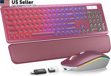 Wireless Keyboard and Mouse Combo, RGB Backlit, Wirst Full-Size, Wine Red