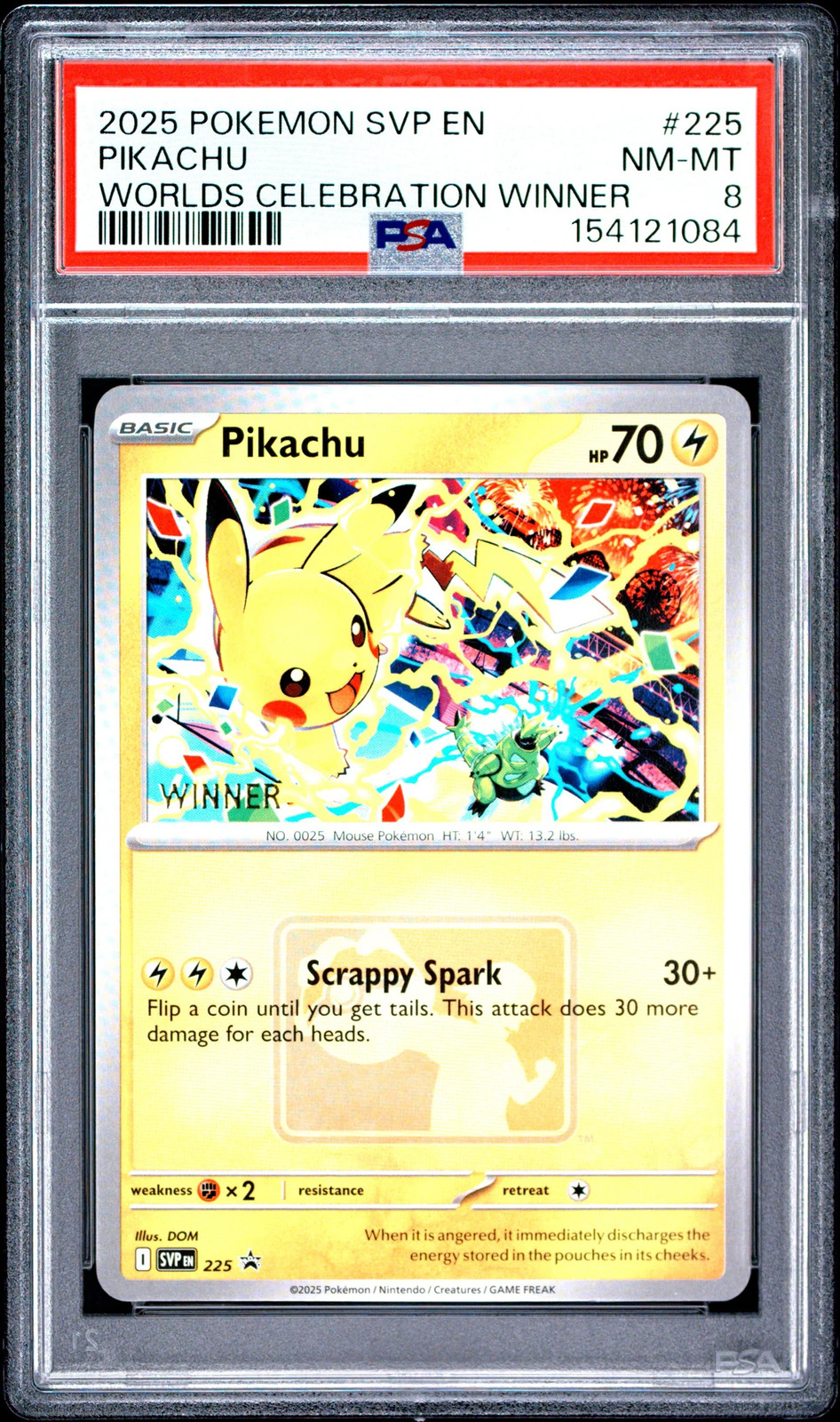 2025 Pokemon SVP  Black Star Promo Pikachu Worlds Celebration Winner PSA 8 #225