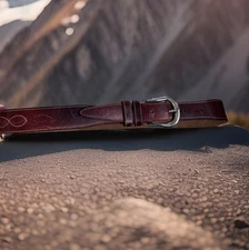 Western Leather Belt Embroidered Womens 39” brown cherry red Cowboy  cowhide