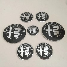 7pcs ALFA ROMEO Car Badge 74mm Hood/Rear+50mm Wheel+40mm Steering Wheel Black