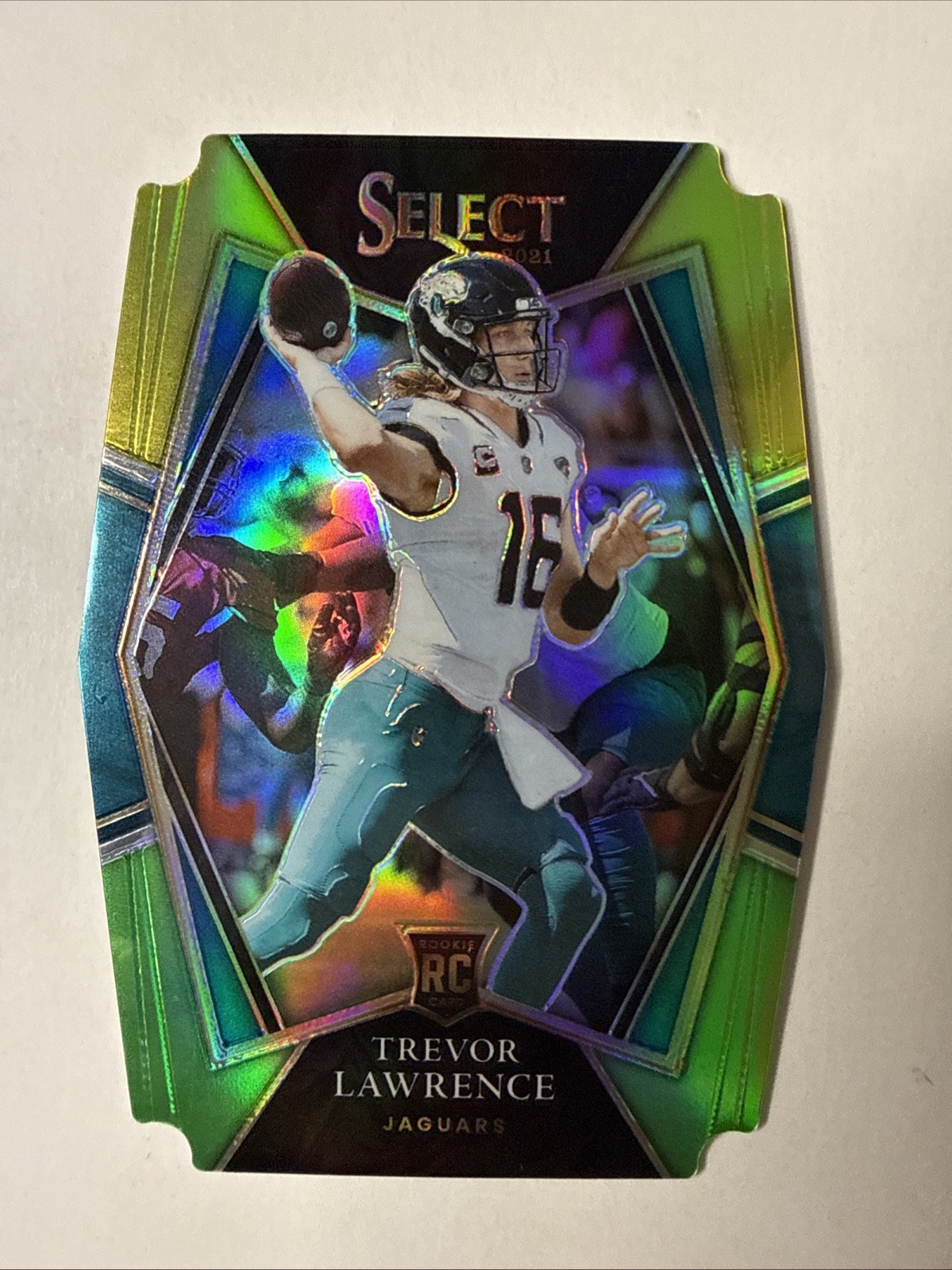 2021 Panini Select Premier Level Trevor Lawrence Green & Yellow Prizm Die-Cut