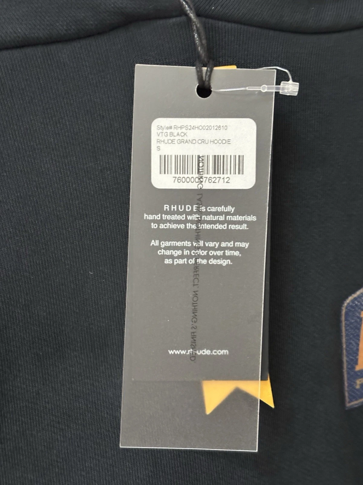 Felpa con cappuccio RHUDE GRAND CRU VINTAGE NERA taglia small nuova con etichette prezzo consigliato £ 710
