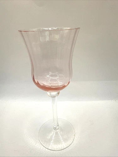 VTG Pink Depression Wine Glass/Goblet Optic Rib No Chips Or Cracks.