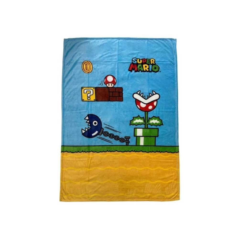 Plaid Mario Bros Vintage en Sherpa pour Soirées Gaming et Détente au Chaud
