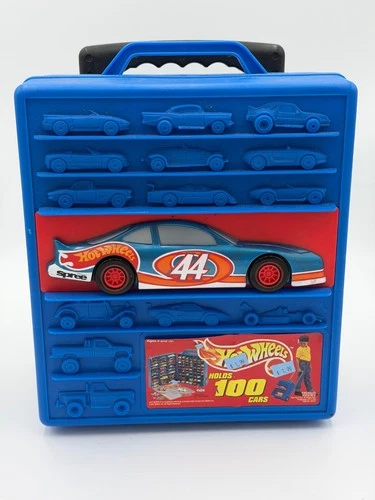 VINTAGE 1997 HOT WHEELS CAR ROLLING STORAGE CASE BLUE WITH 80+ CARS 11 POUNDS