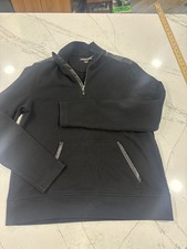 Michael Kors 1/4 Zip Pullover Sweater 100 Cotton Size L Leather Shoulders Up Bk