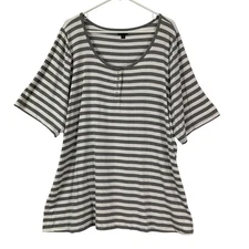 Torrid Striped Ribbed Henley Tunic Top Womens Size 6 Gray White Flutter Sleeve