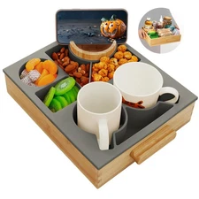 Couch Cup Holder Tray, 8 in 1 Divided Serving Tray with Handle for Sofa Bed R...