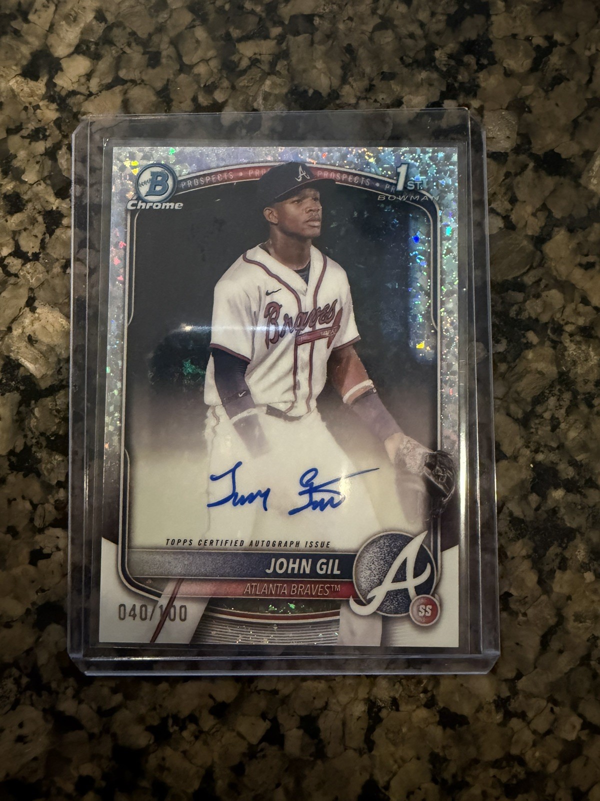 2025 Bowman Chrome John Gil Auto Mini Diamonds Refractor 1st Prospect #/100