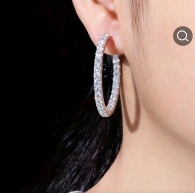 3 Ct Moisanite Inside Out Hinged Hoop Earrings In 925 Sterling Silver