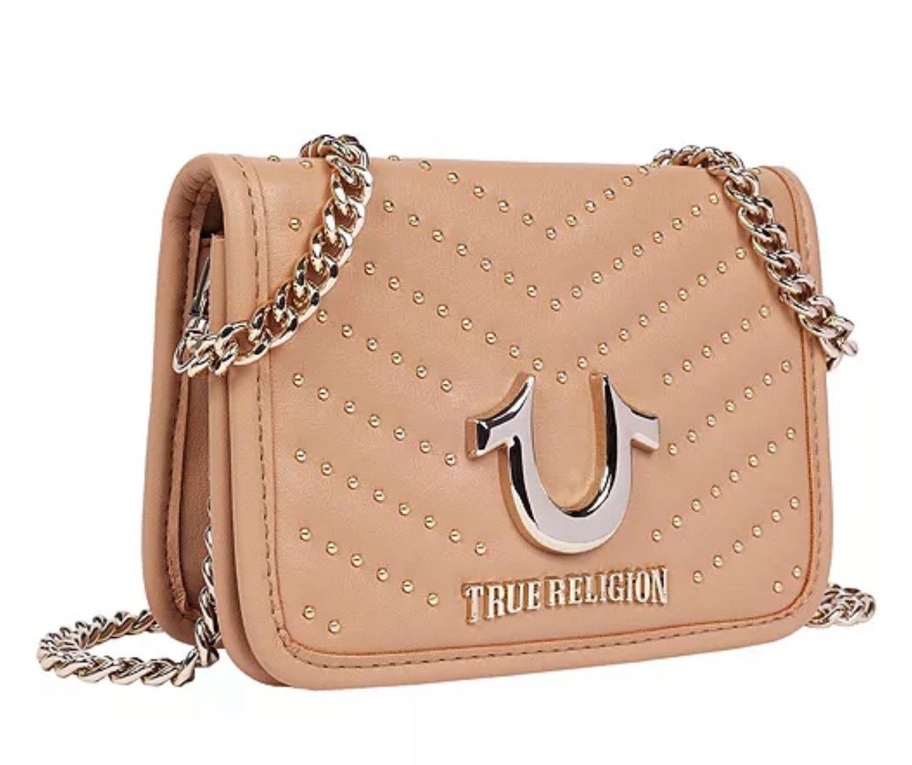 True Religion Studded Crossbody Handbag Horseshoe Logo Gold Chain Straps New thumbnail 2