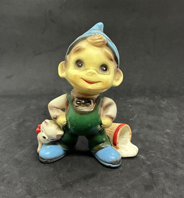 Vintage Josef Originals ''Don't Cry Over Spilt Milk'' Elf Boy and Cat figurine