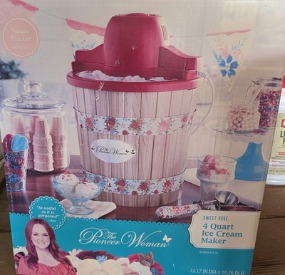 The Pioneer Woman Sweet Rose 4 Qt Electric Ice Cream Maker, Pink, Recipe Booklet