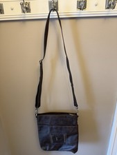 Brown Solid Shoulder Bag Embossed Logo Zip Closure Inner Pockets Silver Hardware