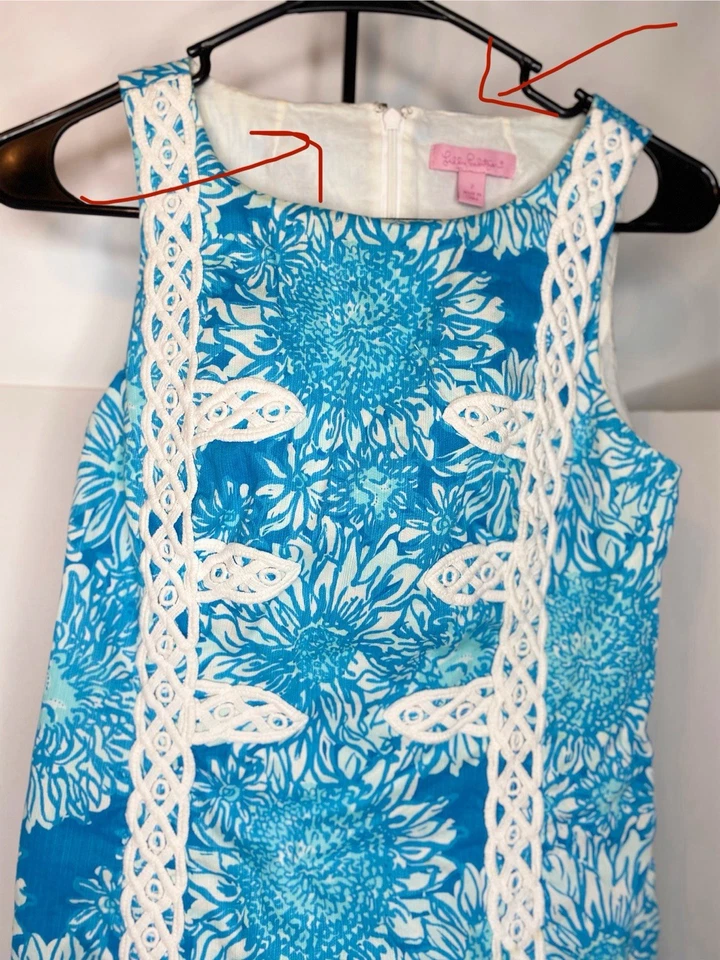 Lilly Pulitzer Shift Blue White Dress Lace Size 2 Mirabelle Lion in the Sun - Image 2 of 4