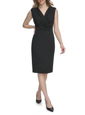 Calvin Klein Black Crossover Neck Sleeveless Sheath Knee Length Dress Size 12