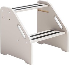 Wooden Toddler Step Stool with Handles, Non-Slip Two-Step Stool for Kids