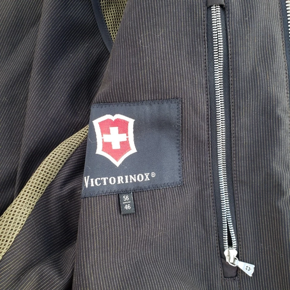 Victorinox Men Pinstripe Blazer Jacket 56 EU 46 US L Black Brown w/ Mesh Lining - Image 4 of 4