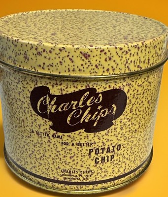 Vintage Charles Chips Potato Chips Mini Small Tin Display Advertisement 3'' Tall