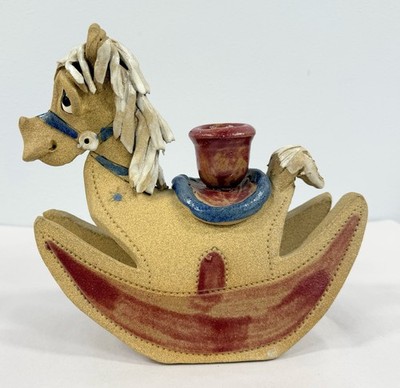 Vintage Signed Hindt Pottery Rocking Horse Candle Holder