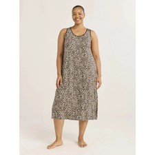 JOYSPUN SLEEVELESS POLY KNIT MIDI CHEMISE NIGHTGOWN ANIMAL PRINT 3X 22W-24W