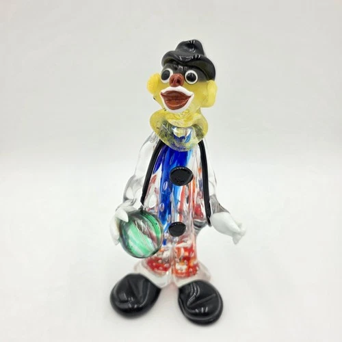 Murano Glass Clown Figurine with Ball Hand Blown Multicolor 8"