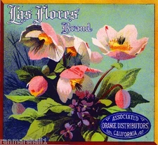 Los Angeles Los Flores Flowers Orange Citrus Fruit Crate Label Vintage Art Print