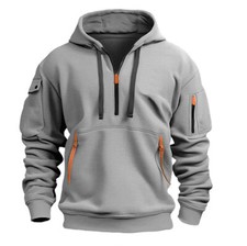 Men's Hooded Hoodie Zipper Multi-Pocket Pullover Jacket Sports Casual Sweatshirt