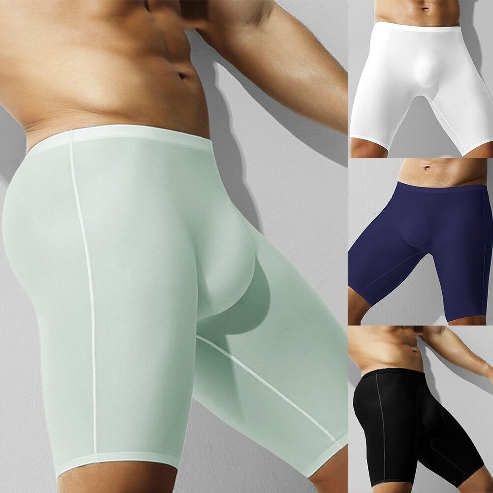Sexy Men Ice Silk Long Leg Boxer Briefs Pouch Underwear Shorts Trunks Underpants