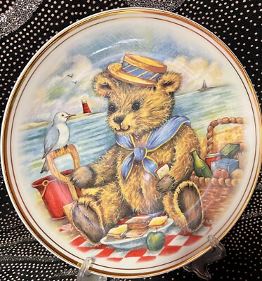 Teddy Bear picnic by the sea   Staffordshire England Edwardian Bone China gold