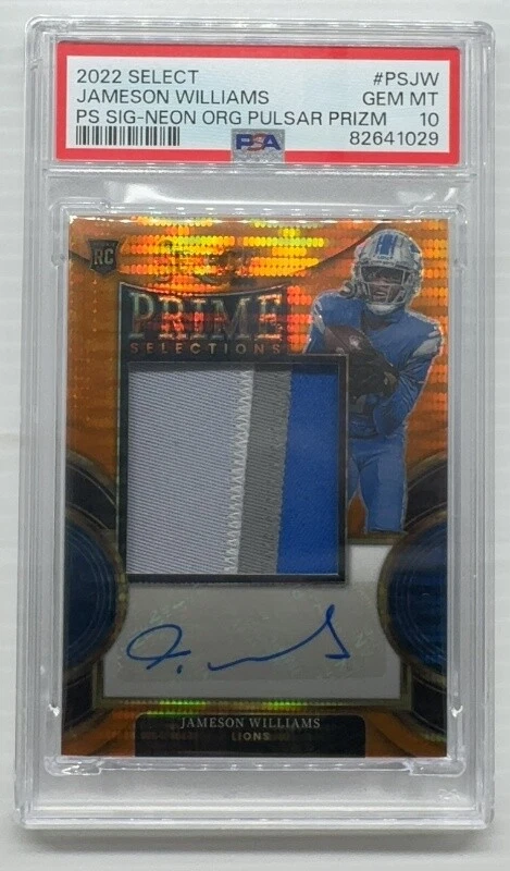 Jameson Williams Panini Select Prime Selections Signatures #PSJW Neon Orange Pulsar