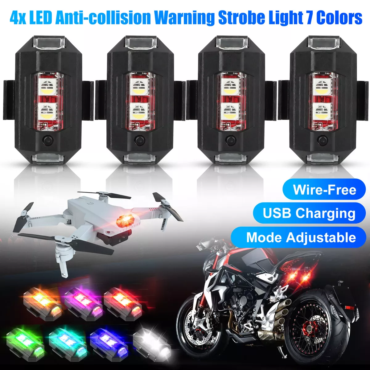 4Pcs Set Drone Warning Strobe Lights LED Anti collision 7 Colors