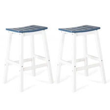 Aoodor 28'' Tall Outdoor Bar Stools Backless Saddle Counter HDPE w/Footrest 2Pcs