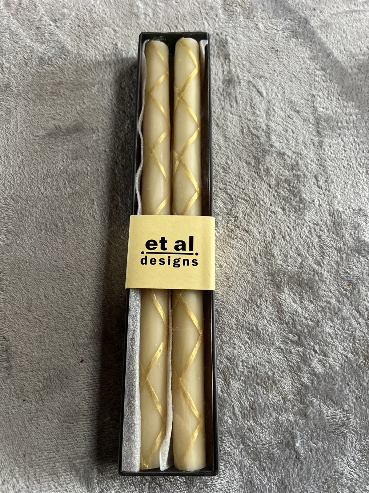 Et Al Designs CC62ig Handcrafted 12-Inch Beeswax Candles in Ivory and Gold, Set of 2