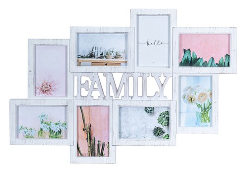 Wandbild-Collage „Family“ Mit 6 Fotos – Weißer Shabby Chic Rahmen, 33x56 Cm