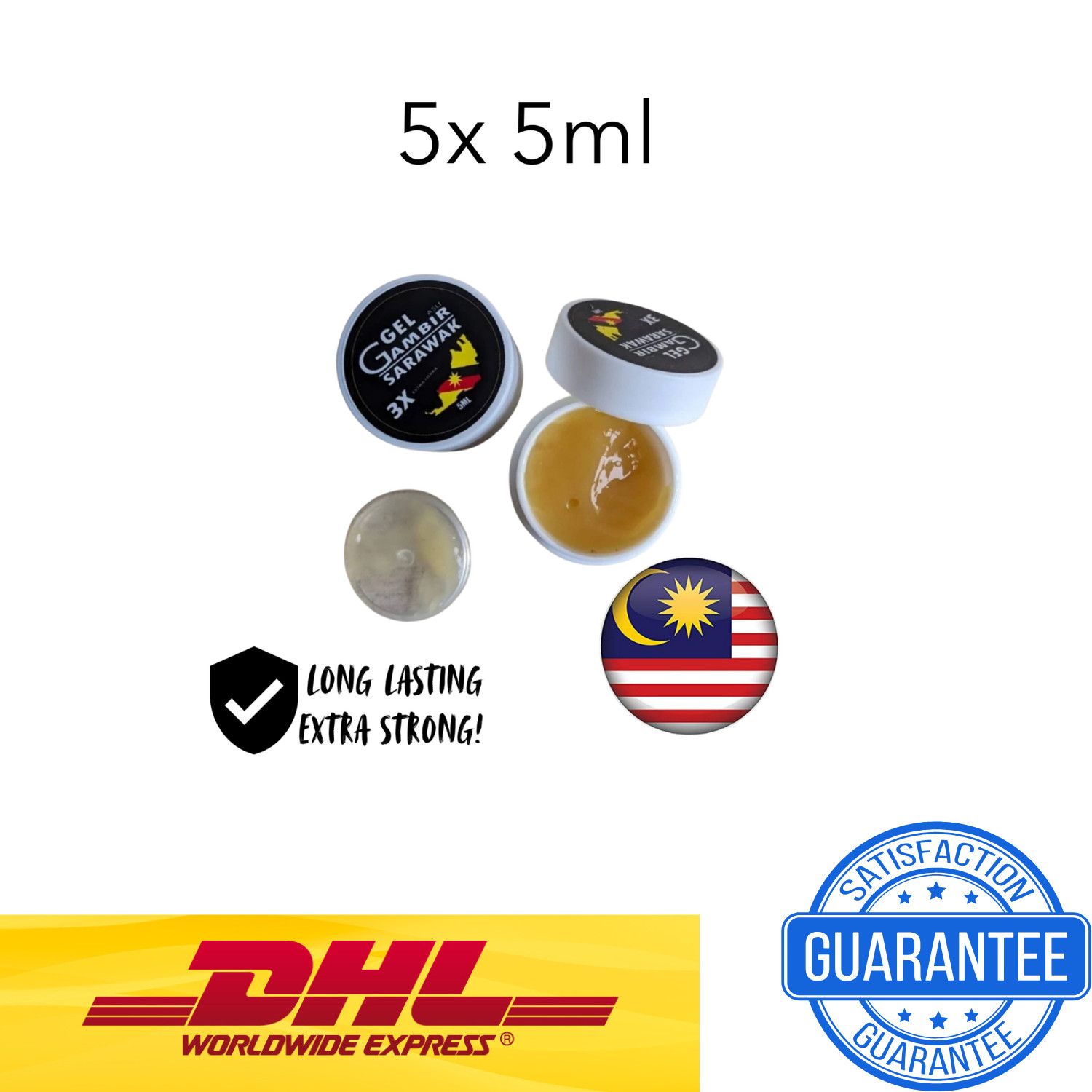 100% Gambir Sarawak Delay Gel Prolong Duration for Men's Enhancement - 5 X 5ml