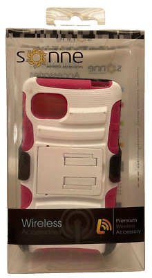 Sonne Premium Holster Case with Kickstand for LG LS720, White/Pink