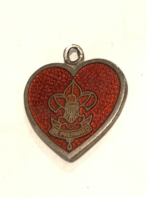 Rare Vintage Sterling Enamel Red Heart Charm with BOY SCOUT Motto ''Be Prepared''