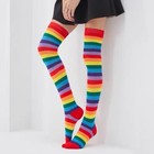 Women Rainbow Stripe Socks Premium Cotton Knee high / Over The Knee / Thigh High