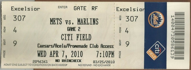 Hanley Ramirez HR #104 4/7/10 Marlins at Mets Full Ticket Dan Uggla HR #122