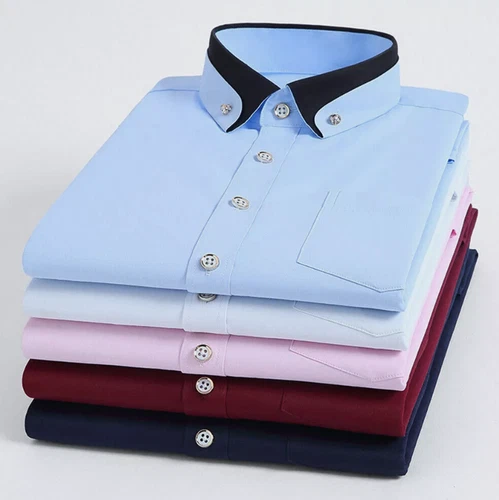 Luxury Shirt Mens Casual Double Collar Slim Fit Formal Long Sleeve Shirt M-4XL