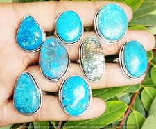 Natural Turquoise Gemstone 925 Sterling Silver Plated Rings Lot 10pcs