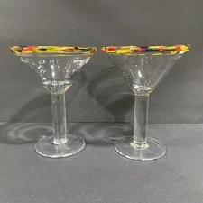 Margarita Martini Glasses Confetti Rim Set Of Two Barware Fiesta Pool Party