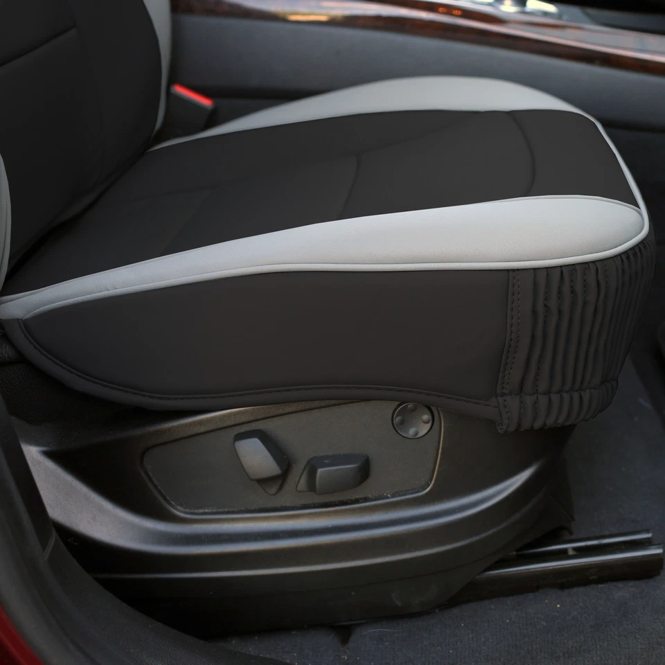 Juego completo de funda de asiento de coche de lujo de cuero sintético negro gris con regalo gratis Foto 2 de 4