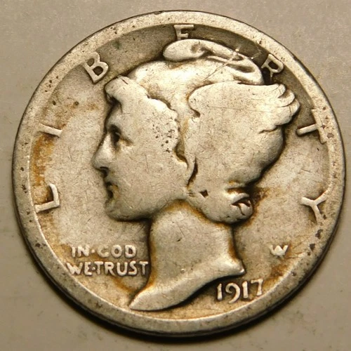 1917 D Mercury Dime G - VG   "Actual Coin Pictured - Appears Cleaned"